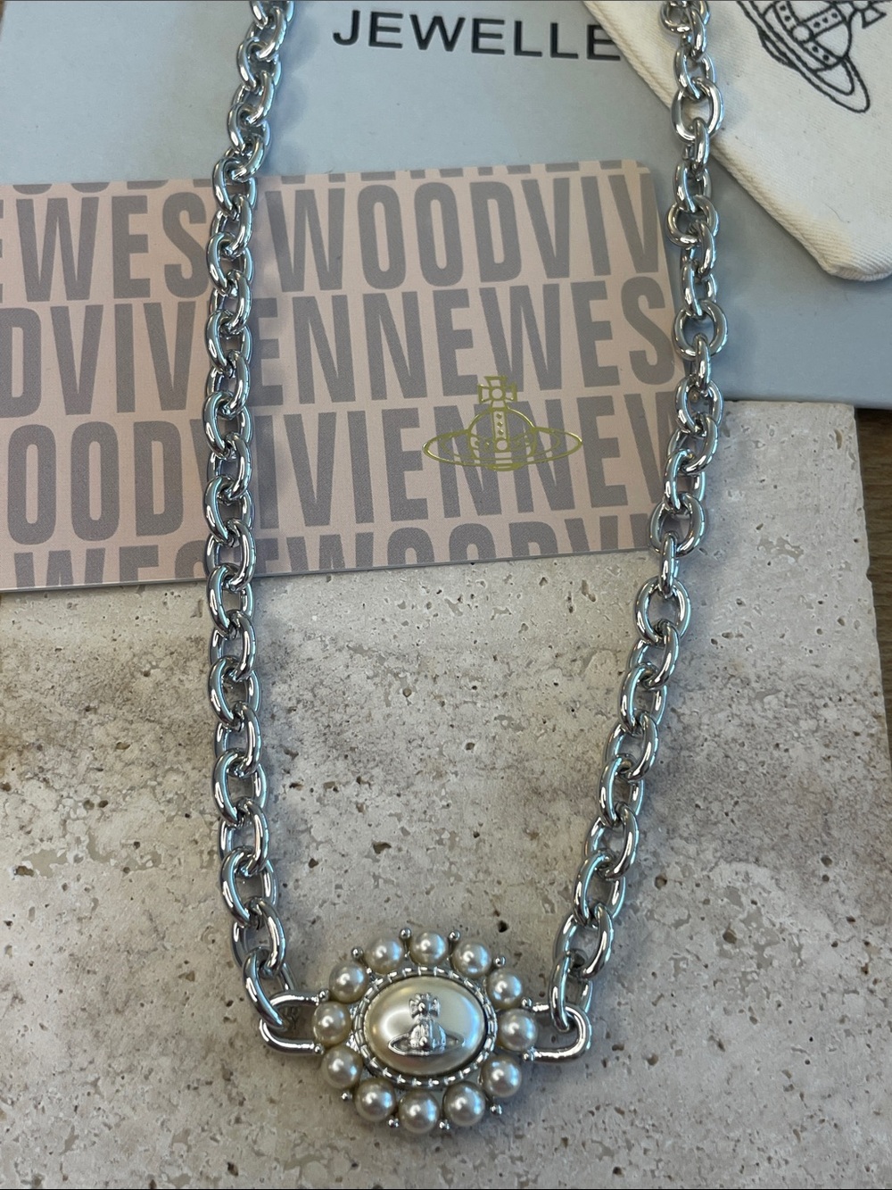 Vivienne Westwood Silver and Pearl Orb Medallion Necklace